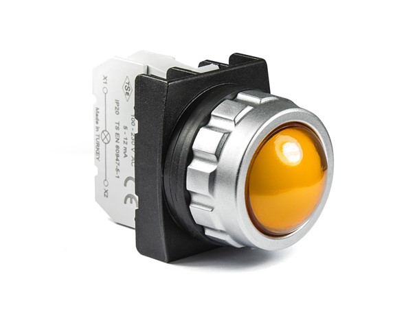 H Serisi Plastik LED'li 12-30V AC/DC Sarı 30 mm Sinyal